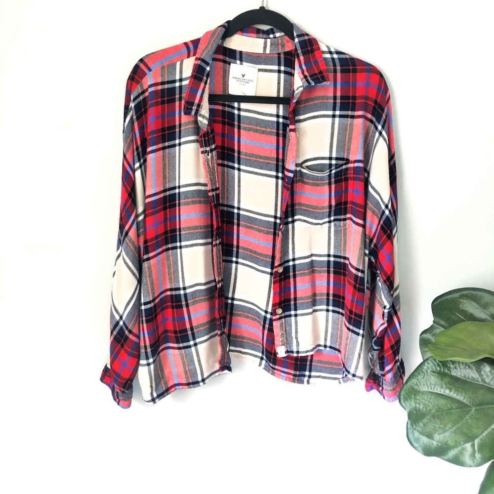 American Eagle Plaid Flannel Red And Black